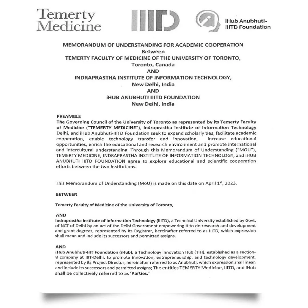 Indo-Canadian Temerty Faculty of Medicine & IIITD collaboration